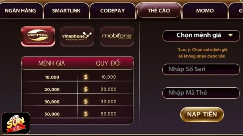 Giao diện nạp tiền tại đây được thiết kế theo phong cách tối giản Giao diện nạp tiền tại đây được thiết kế theo phong cách tối giản
